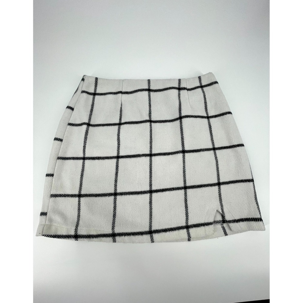 Lulus Mini Skirt Womens Medium Spence White Plaid Flannel Classic Back‎ Zipper